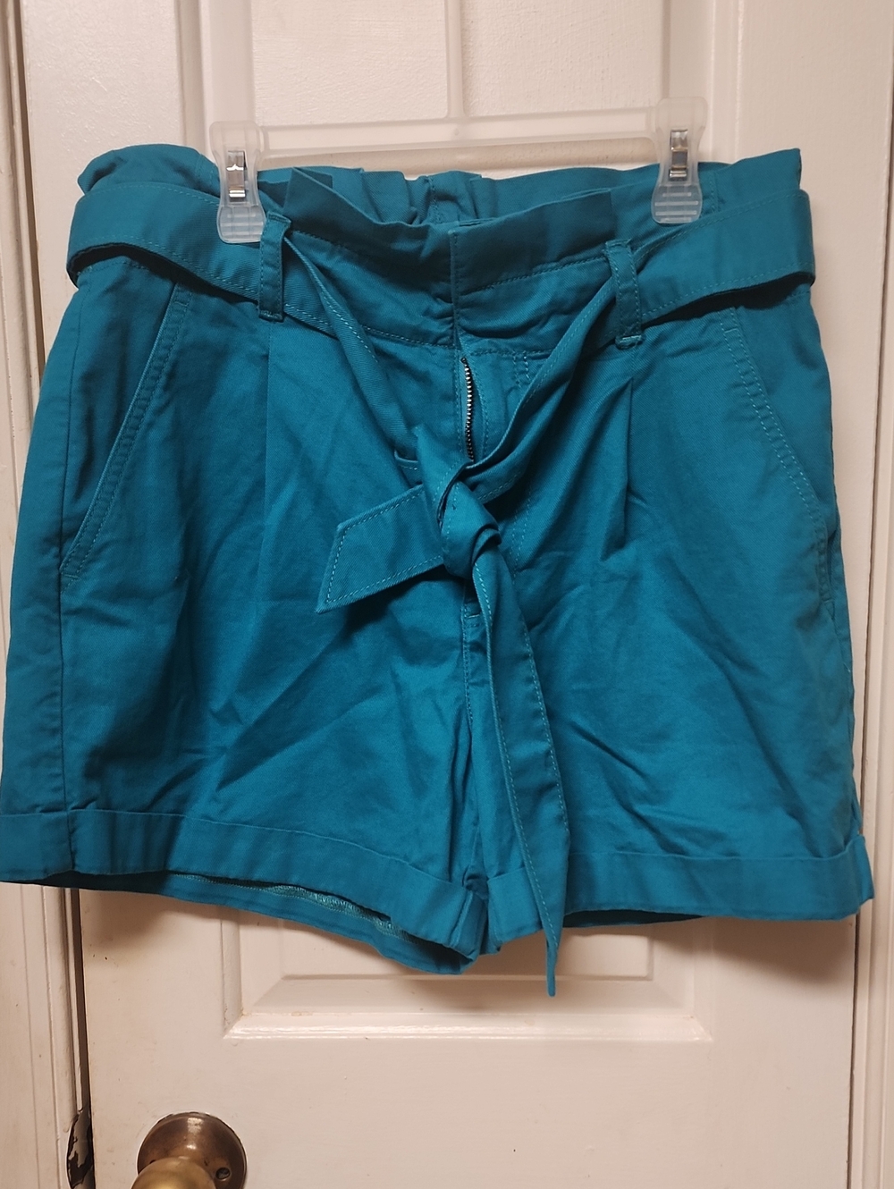LOFT Teal Tie-Waist Bermuda Shorts